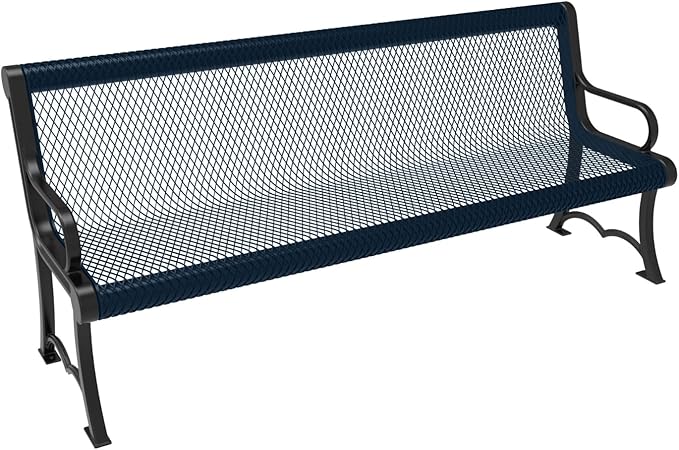 COATEDOUTDOORFURNITURE Coated Outdoor Furniture Heavy-Duty Outdoor Bench Thermoplastic Coated, Expanded Metal, Commercial-Grade Garden Bench, Made in America (Portable with Back, 6 Ft, Dark Blue)