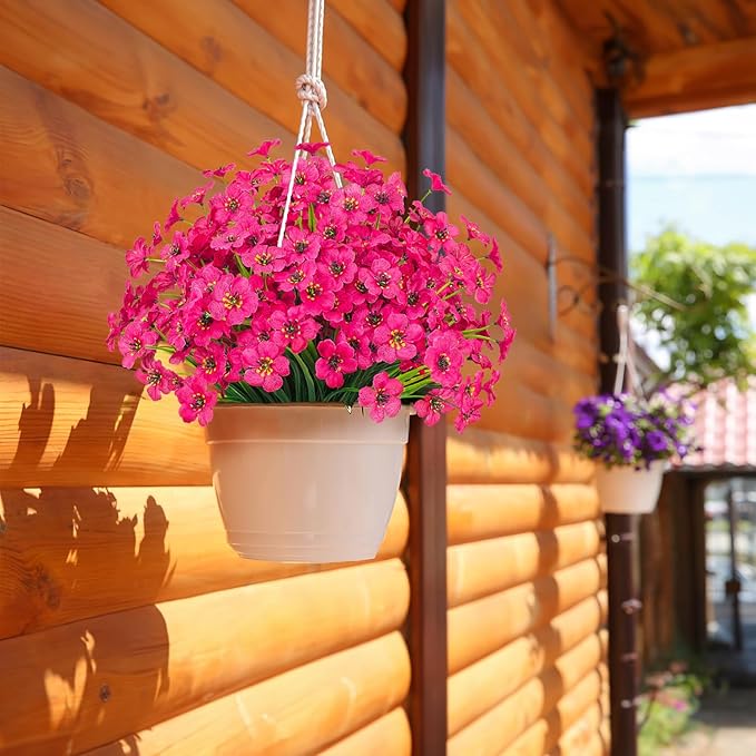 21 Bundles Outdoor Artificial Flowers UV Resistant Fake Silk Flowers No Fade Faux Plastic Plants Garden Porch Window Box Decoration(Rose Red)