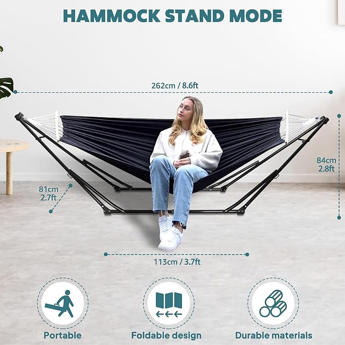 Anyoo 2 in 1 Hammock and Swinging Chair with Collapsible Steel Stand & Carrying Case,Portable & Adjustable,Easy Set Up for Outdoor,Indoor,Porch Swing,Patio,Garden,Camping Trip