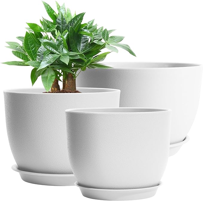 GARDIFE 12/10/9 inch Plant pots, Plastic Large planters for Indoor Plants, Flower pots, White
