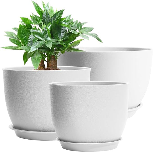 GARDIFE 12/10/9 inch Plant pots, Plastic Large planters for Indoor Plants, Flower pots, White
