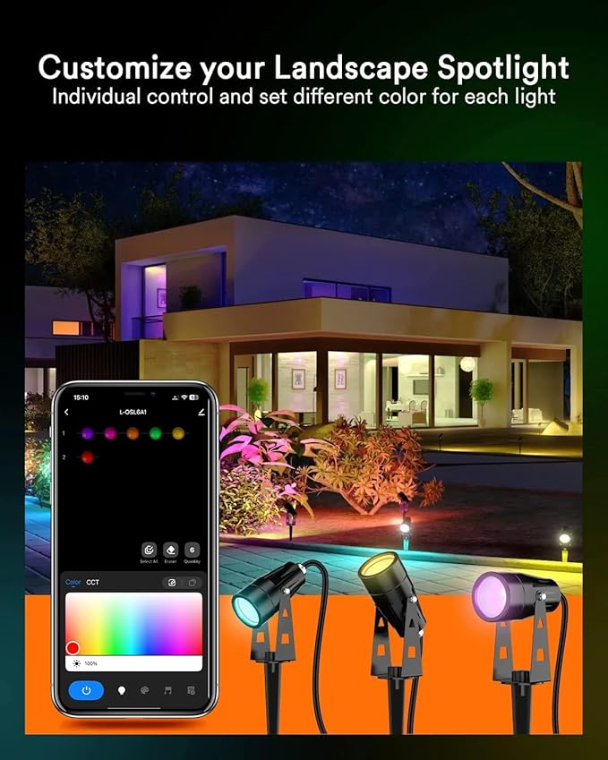 Lumary Smart Landscape Lights 56Ft, 6 Pack RGBAIWW Low Voltage Landscape Lighting, IP65 Waterproof Spotlight Color Changing Garden & Yard Lights, App/Voice/Remote Control, Compatible with Alexa