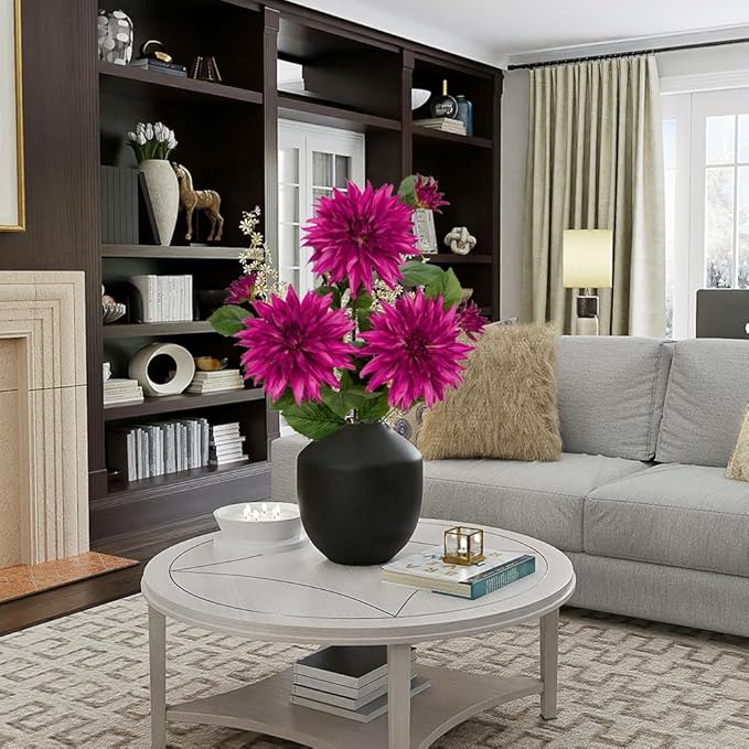 3Pcs Purple-Pink Artificial Dahlia Flowers 29.5" Fake Flower Silk Flowers with Long Stem Floral Arrangements Bouquets Faux Dahlias Flowers for DIY Wedding Party Centerpieces Office Home Decor