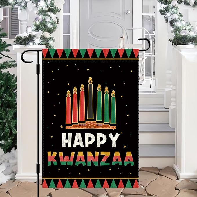 DLZDN Happy Kwanzaa Garden Flag 12×18 Inch Double Sided Vertical Kinara Candles Celebrates African Americans Heritage Farmhouse Yard Flag Outdoor Decor