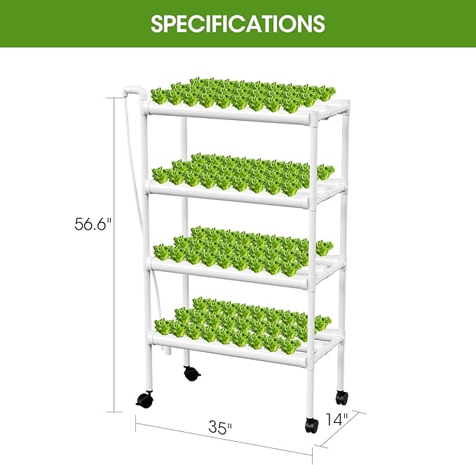 Hydroponic Growing White, 108 Planting Holes, Water Circulation System, Indoor Outdoor Garden Kit with Timer & Pump (34"x62"x15" in 108 Holes)