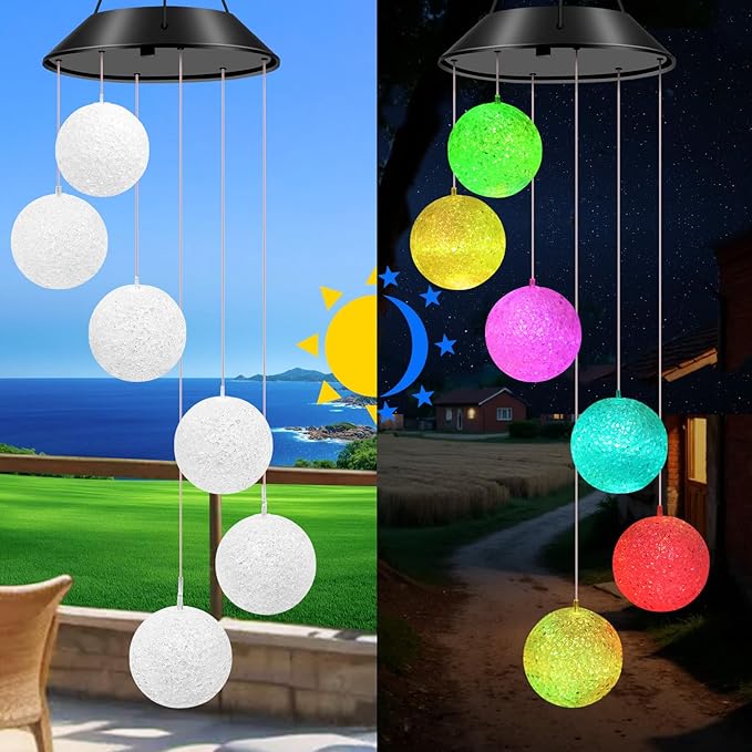 Ball Solar Wind Chimes Color Changing Lights Outdoor, Best Gifts for Mom Grandma Women Wife Aunt Daughter Sister, Unique Mobile Wind Chime, Gardening Yard Decorations