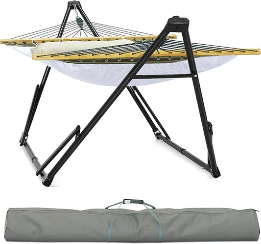 Tranquillo Unity Adjustable Hammock Stand, 800 lbs Capacity Steel Double Hammock Stand for 2 Persons, Premium Pre-Assembled Stand for Indoor Outdoor, Grey