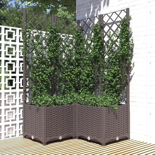 Garden Planter with Trellis, Outdoor Raised Garden Bed for Climbing Plants, Brown 31.5"x31.5"x53.5" PP