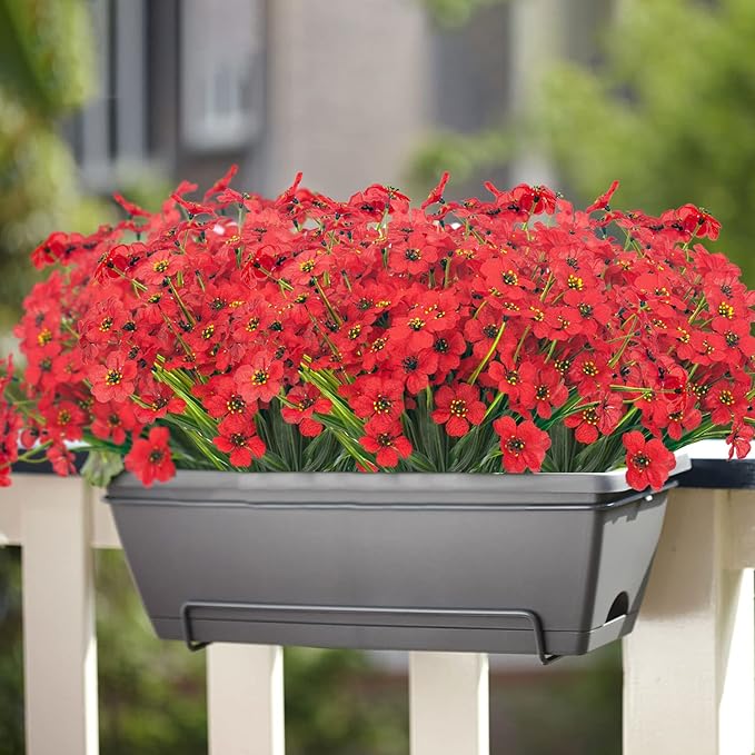 20 Bundles Artificial Flowers Outdoor UV Resistant Fake Flowers (Red)