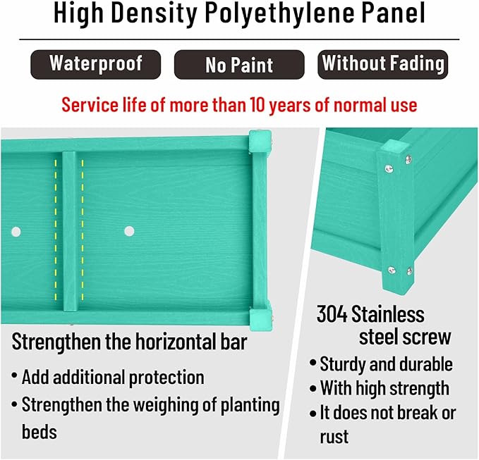 HDPE Raised Planter Box Outdoor,Rot-Resistant and Non-Cracking,Raised Beds for Gardening 29.5 * 14.4 * 9.8 in for Yard,Lawn,Outdoor Planter Boxes Rectangle with Drainage Holes Aruba Blue