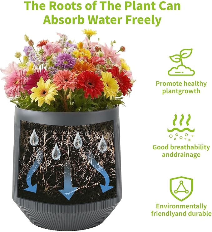 Plant Pots，Set of 2 Plastic Large Pots for Indoor Plants,Flower Pots Outdoor Planters with Drainage Hole and Seamless Saucer,(Gray 15Inches)