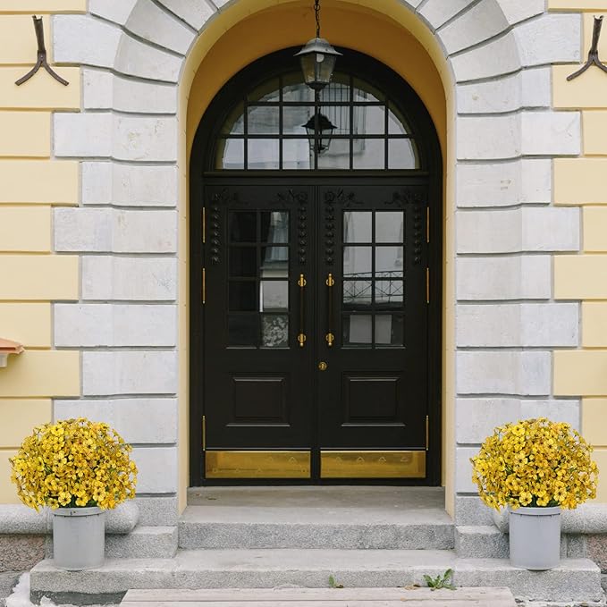 15 Bundles Artificial Flowers UV Resistant Outdoor Plants No Fade Faux Plastic Shrubs Fake Silk Flowers Window Box Garden Porch Home Decoration (Yellow)