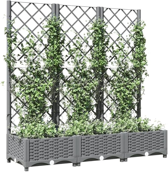 Garden Planter with Trellis, Trellis with Planter Box, Outdoor Raised Garden Bed for Climbing Plants, Raised Garden Bed Garden Planter Box, Light Gray 47.2"x15.7"x47.8" PP