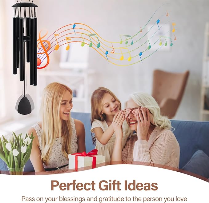 MFEESYOB Wind Chimes for Outside, Large Aluminum Wind Chimes – Deep Tones & Soothing Melodies Ideal for Garden, Patio Decor, and Windchimes Outdoors for Loss of Loved One (32'' Black)