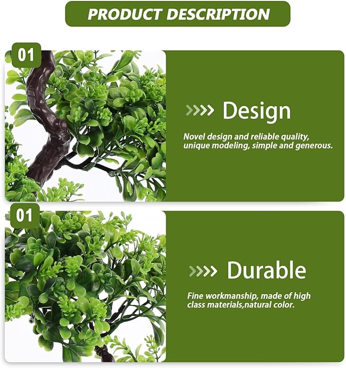 EXCEART Artificial Bonsai Tree, Plastic Plants Bonsai Ornament for Desktop Wedding Decor, Green Faux Bonsai Tree