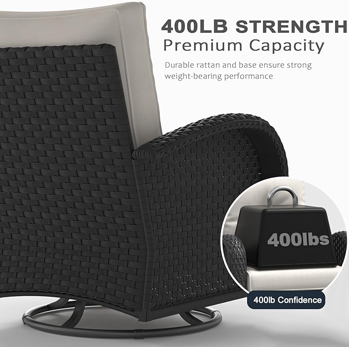 LayinSun 7 Pieces Outdoor Patio Furniture Set with Fire Pit Table, Rattan Wicker Sectional Swivel Rocker Chairs Sets