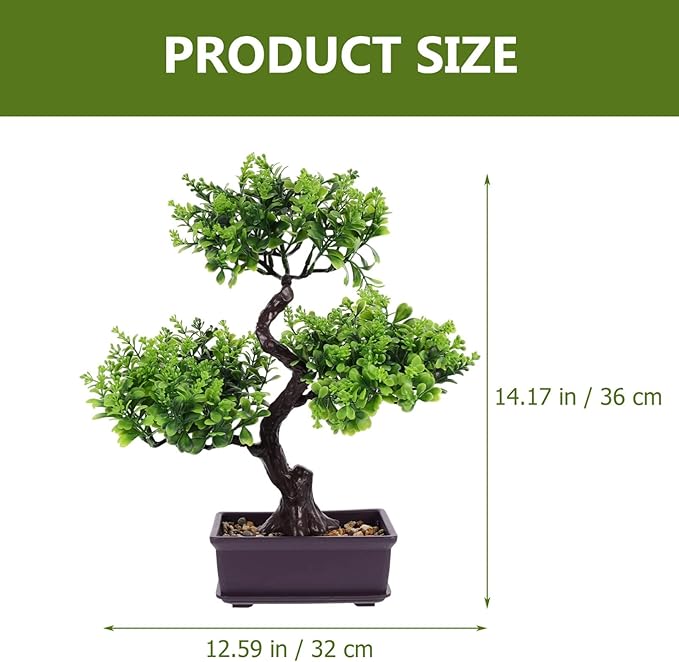 EXCEART Artificial Bonsai Tree, Plastic Plants Bonsai Ornament for Desktop Wedding Decor, Green Faux Bonsai Tree