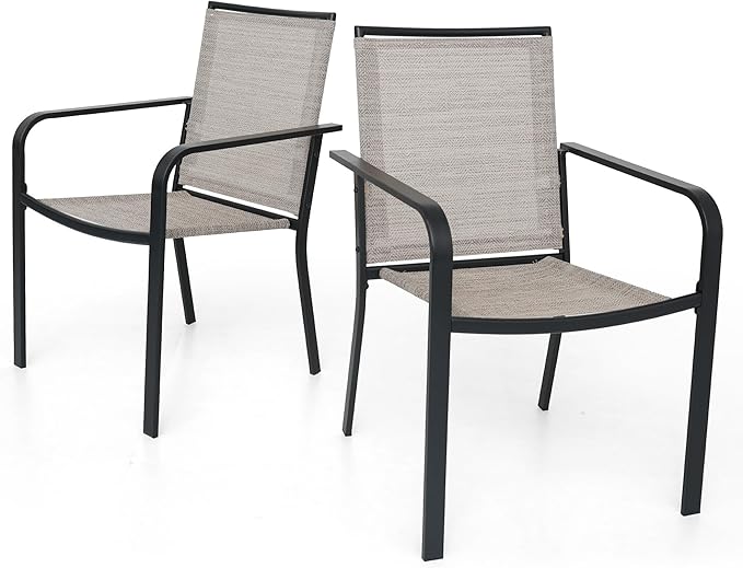 Patio Dining Chairs Set of 2 with Textilene mesh Fabric, Outdoor Space Saving Lawn Chairs for Porch Garden Backyard Poolside Sling Chairs,White