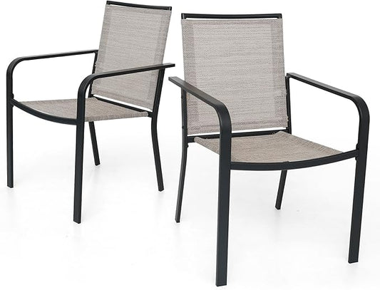 Patio Dining Chairs Set of 2 with Textilene mesh Fabric, Outdoor Space Saving Lawn Chairs for Porch Garden Backyard Poolside Sling Chairs,White