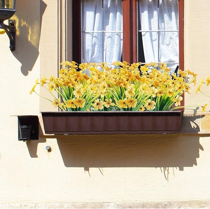 30 Bundles Artificial Flowers Outdoor UV Resistant Fake Flowers No Fade Faux Plastic Plants Garden Porch Window Box Decorating (Yellow)