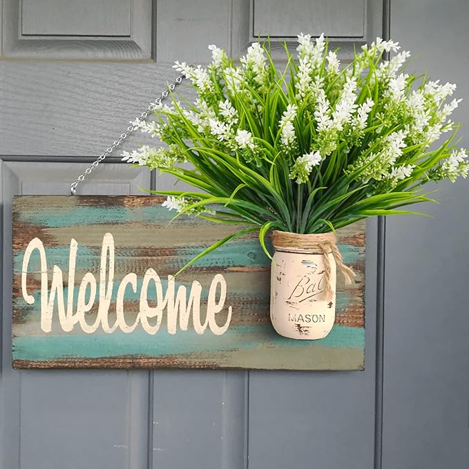 12 Bundles Artificial Plants Outdoor, 18.2" UV Resistant Faux Monkey Grass Greenery Stems No Fade Faux Plastic Flowers Shrubs for Home Weddings Garden Porch Front Patio Office Decor- White