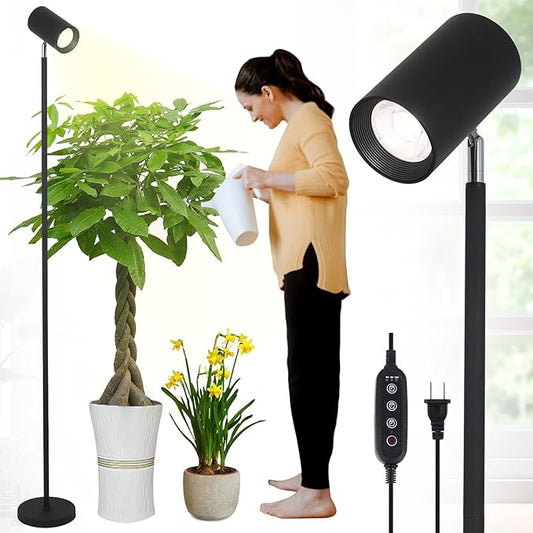HMVPL 40W Grow Lights Stand for Indoor Plants Full Spectrum, Standing Plant Light for Indoor Growing with COB Plant Light Bulb, 4/8/12H Timer, Tall Growth Floor Lamp for Large Plant (6 Level Height)
