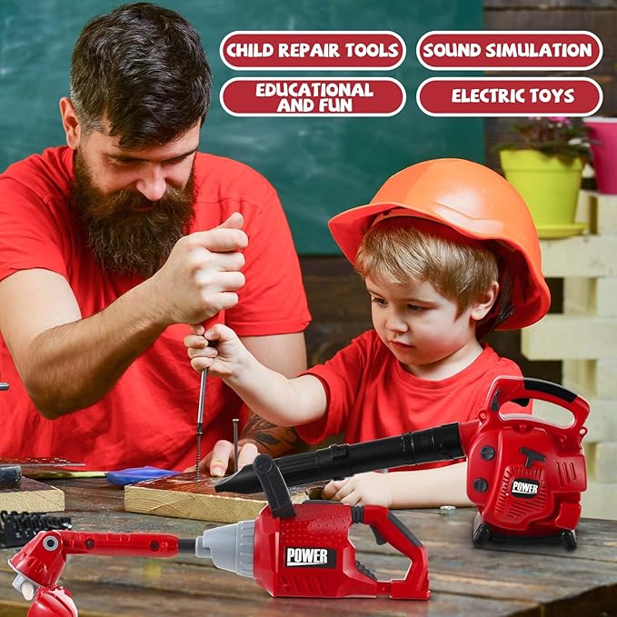 2 Pcs Toy Gardening Tool Set for Kids Leaf Blower, Toy Weed Trimmer Battery Powered Gardening Tool Set with Lights and Sounds Gift for Boys Girls