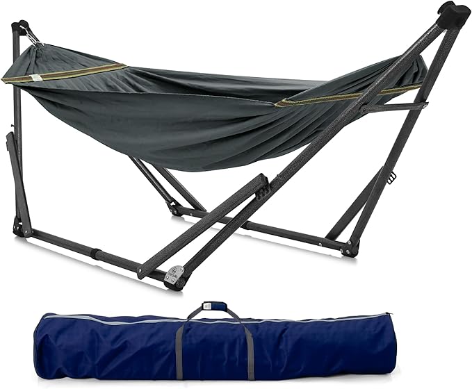 Tranquillo Uniki Collapsible Hammock with Stand, 550 lbs Capacity, No-Screw Instant Setup, Foldable and Portable, Perfect for Garden and Camping, Includes Premium Carry Bag, Grey