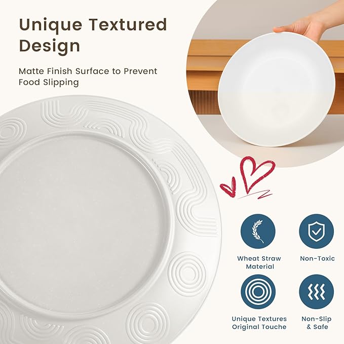 Homienly Wheat Straw Dinnerware Sets - 16 PCS Unbreakable Dinner Plates,Dessert Plates,Cereal Bowls,Drinking Cups,Dishes Sets for 4，Reusable Dishwasher & Microwave Safe for Kitchen - White