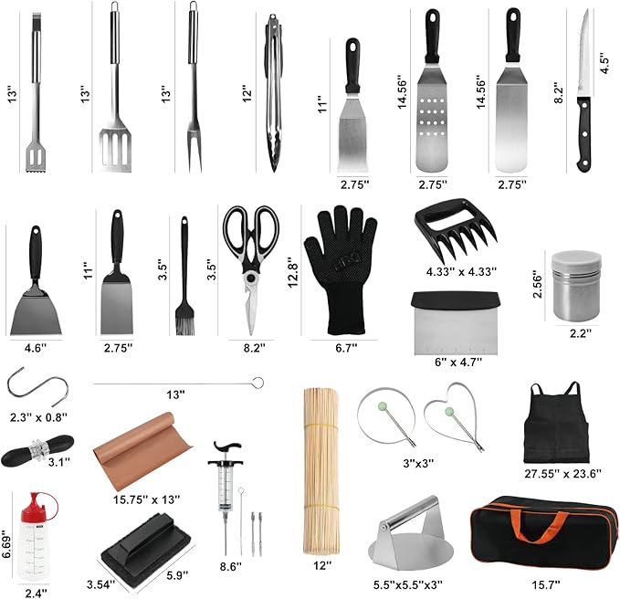 150Pcs Griddle Accessories Kit, Flat Top Grill Accessories Set for Blackstone and Camp Chef, Griddle Spatula Set with Metal Spatula, Enlarged Spatulas, Basting Cover for Outdoor Barbecue