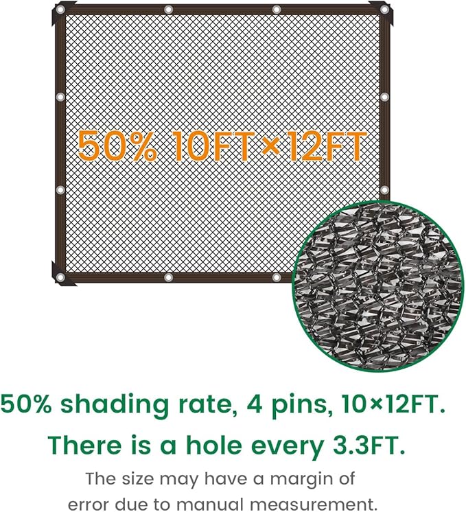50% 10 X 12 FT Black Shade Cloth, Outdoor Woven Sun Shade with Grommets, Durable Breathable Netting Shading Antifreezing for Patio, Garden, DIY Home, Plants Cover, Greenhouse, Dog Kennel