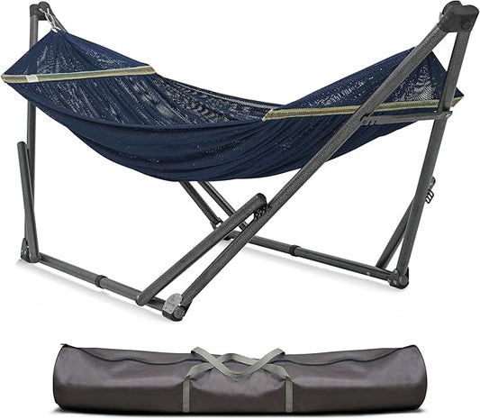 Tranquillo Uniki Adjustable Hammock with Stand Collapsible, Camping Hammock, 550 lbs Capacity Double Hammock Stand, Foldable Sturdy Noiseless Stand, for Active Life Carry Bag Included, Aegean