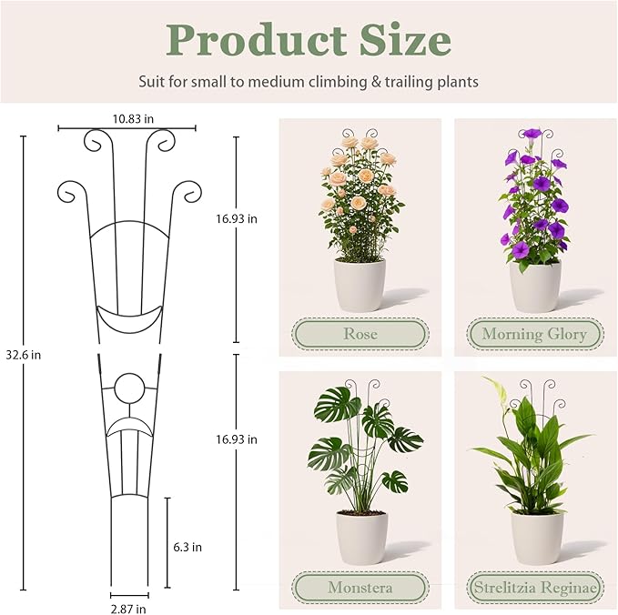 2 Pack 32.6'' Taller Plant Trellis for Climbing Plants Indoors & Outdoor, Garden Metal Trellis Plant Support for Potted Plants, Houseplants, Flowers Vine, Ivy, Pothos, Monstera