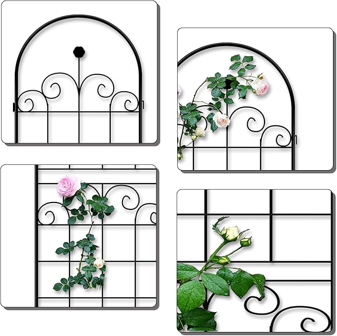 LZRS 4 Pack 71x20in Rustic Iron Arch Decoration Garden Trellis with Black Metal Coating – Perfect for Supporting Climbing Plants Outdoor, Roses, Vines, Flowers, and Vegetables.