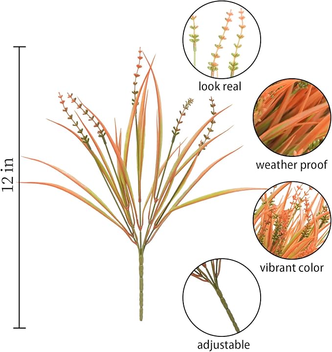 36 Pcs Fall Flowers Outdoor, UV Resistant Artificial Fall Plants Plastic Faux Fall Greenery Shrubs for Indoor Outside Planters Porch Patio Window Box Home Decor (Orange)