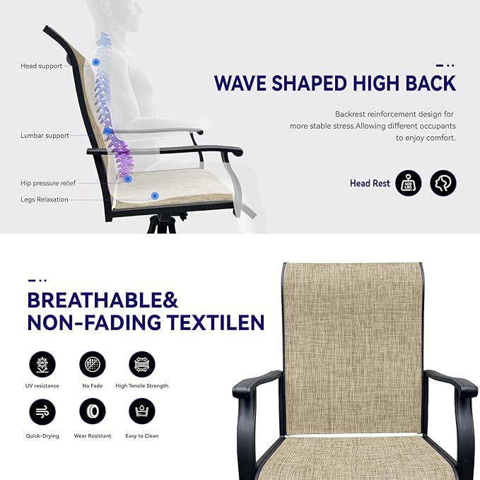 Patio Swivel Chairs Set of 4, Outdoor Dining Chairs with High Back, All-Weather Swivel Rocker Chair 400lb Weight Capacity, Outdoor Furniture for Backyard, Deck, Lawn, Porch or Garden