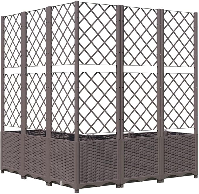 Garden Planter with Trellis, Trellis with Planter Box, Outdoor Raised Garden Bed for Climbing Plants, Raised Garden Bed Garden Planter Box, Brown 47.2"x47.2"x53.5" PP