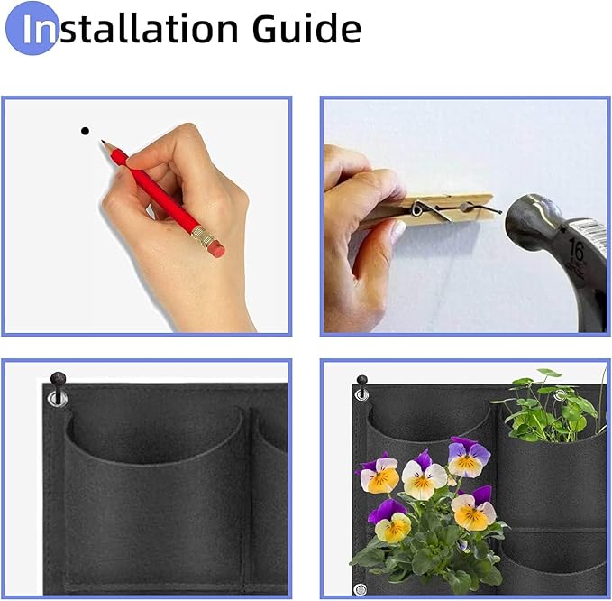 90 Pockets Hanging Planter Bags, Hanging Vertical Wall Mounted Plant Planting Grow Bags, Herb Garden Planter Outdoor Indoor Growing Bag, Gardening Vertical Greening Flower Container(1.1m×1.1m, Black)