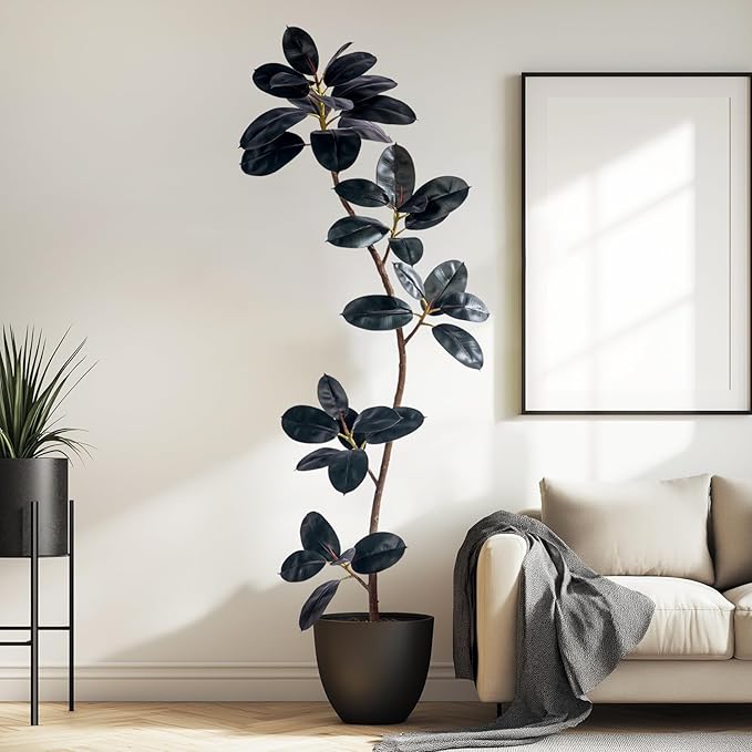 6ft Artificial Rubber Tree Faux Plants Indoor Faux Floor Artificial Trees Indoor,Fake Plant Fake Tropical Plants,Large Floor,Real Touch Rubber Tree for Home Decor