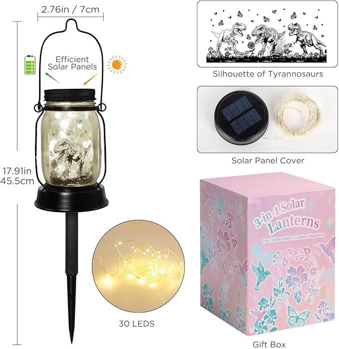 kyoryuger Dinosaur Gifts for Women/Men Tyrannosaurus Rex Lovers Solar Lantern Mom Birthday, Mothers Day, Solar Tyrannosaurus Rex Garden Decoration Outside for Yard, Patio,Backyard,Porch, Torche