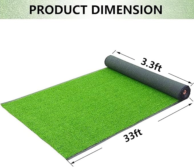 MYOYAY Artificial Grass Turf Rug, 3.3ft x 33 ft Large Realistic Grass Lawn Carpet Roll,1.18" Thick Synthetic Turf Mat with Drain Holes for Indoor Outdoor Garden Landscape Dog -109 sq. ft