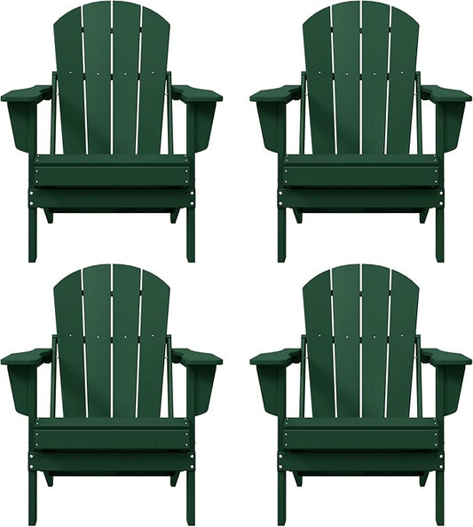 Westin Outdoors Laguna WO Home Furniture Adirondack Chair 4 PC Set Classic Outdoor Patio Folding Chair for Bon Fire Pit Lawn Backyard Beach Plastic Weather-Resistant (Dark Green)