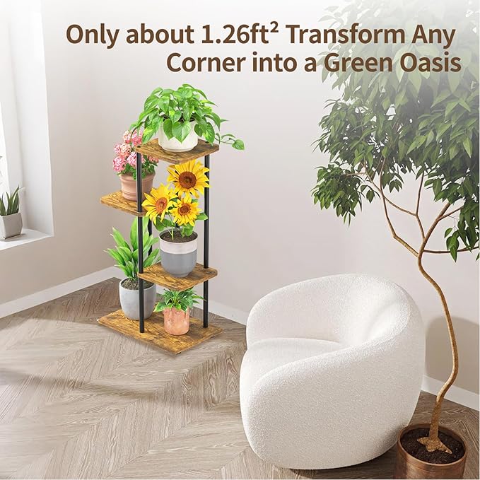 LASZOLA Black 3 Tiered Wood Plant Stand Indoor for Larger Heavy Duty Planter, Sturdy Multi Level Vertical Flowers Racks for Narrow Inside Floor, Decorate Shelving for Hold House Tree, Space Saving