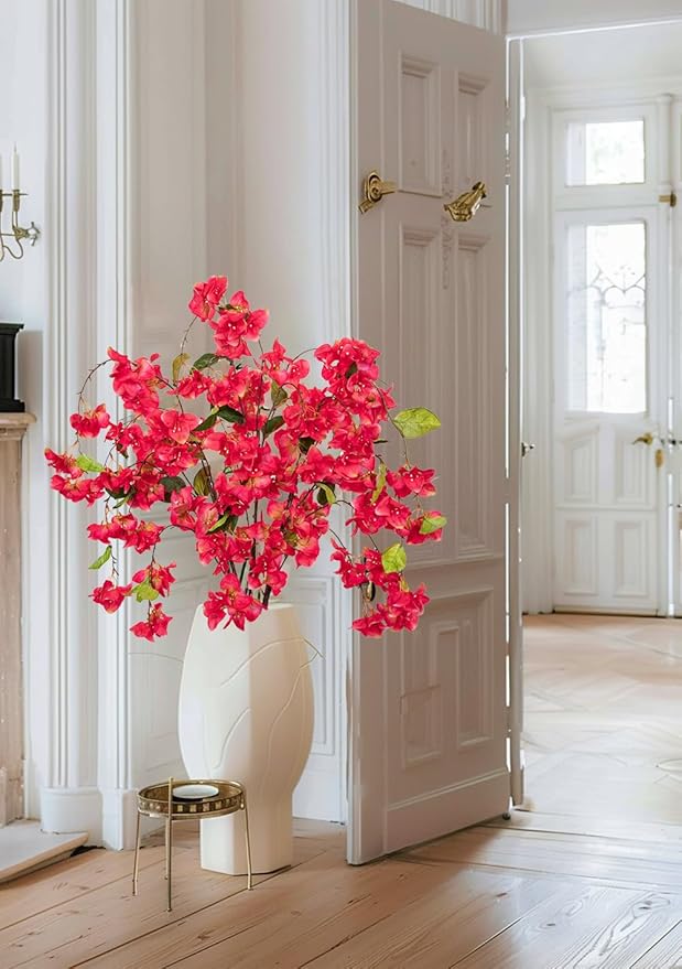 DILATATA Artificial Bougainvillea Branches 47" Long Wisteria Vines Trailing Artificial Flowers for Front Door Porch Planter Urn Patio Balcony Drooping Flowers Deep Rose Bugambilias