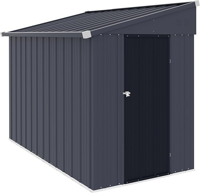 MUPATER Outdoor Storage Shed 4x8 FT, Garden Tool Storage Shed House, Metal Shed Kit for Backyard Lawn with Door and Lock, Grey