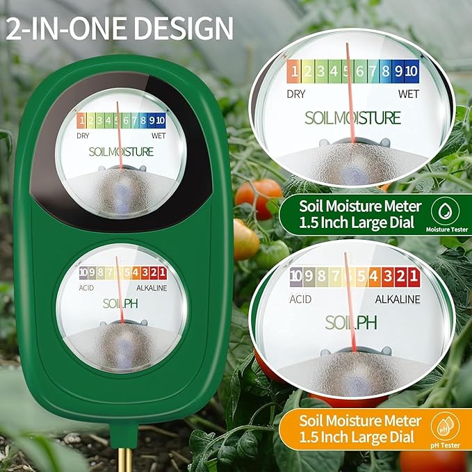 2-in-1 Soil Moisture Meter, Soil PH Meter, Large Dual-Screen Soil PH Tester & Moisture Meter for Plants Indoor&Outdoor Garden,Lawn,Farm Soil Test Kit-No Battery Needed-Avocadogreen