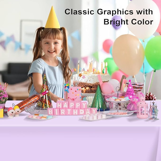 2 Pack Disposable Light Purple Tablecloth, Rectangular Lavender Plastic Table Cloths for Parties Disposable, 54x108 in Waterproof Tablecloth for Birthday Party Baby Shower Picnic Valentines