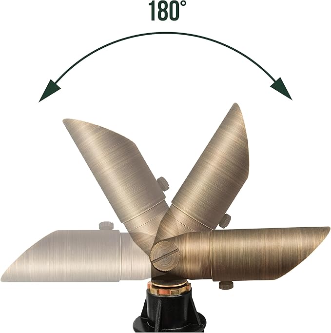 GKOLED Low Voltage Solid Brass LED Spotlight, Outdoor Waterproof Landscape Lighting with MR8 Bulb, Adjustable Uplights with Stake for House Garden Trees Lawn Patio Yard Fence, 3W 12V 180LM 2700K