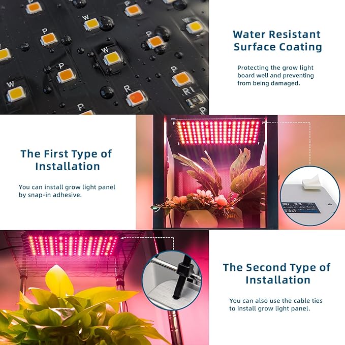 Barrina Grow Lights Panel for Indoor Plants, 40W (4 x 10W), Full Spectrum, Ultra-Thin, with 3/6/12H Auto On/Off Timer, 8 Dimmable Levels, 3 Spectrum Modes, for Greenhouse, Seedlings, 4-Pack