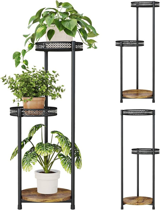 Plant Stand Indoor Outdoor,3 Tier Metal Wood Plant Stand for Multiple Plants,Black Tall Narrow Plants Display Organizer for Corner Living Room Porch Patio Garden Office